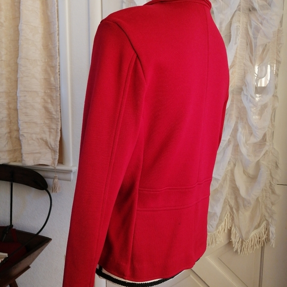 Women’s Red Blazer Jacket Gunmetal  Buttoned Pockets Slim - Picture 2 of 4